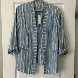 Chicos Blue and White Striped Blazer